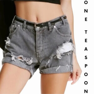 One Teaspoon Distressed ripped Mid Rise Denim Phantome Chargers in Phantome Gray